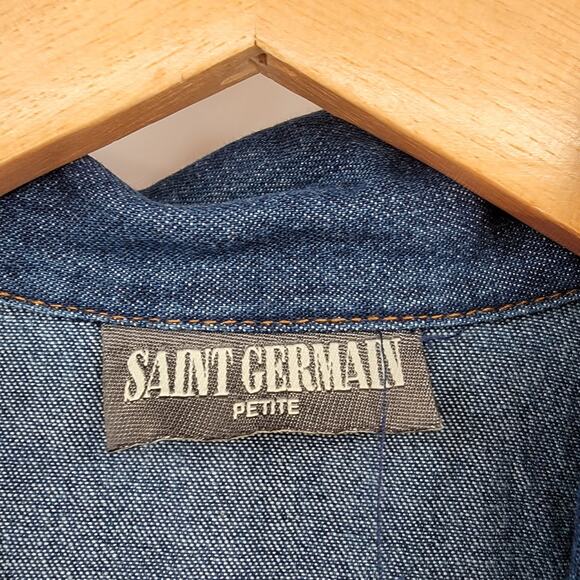Vintage Saint Germain Women's Denim‎ Embroidered Patchwork Jacket Size Petite - Picture 6 of 11